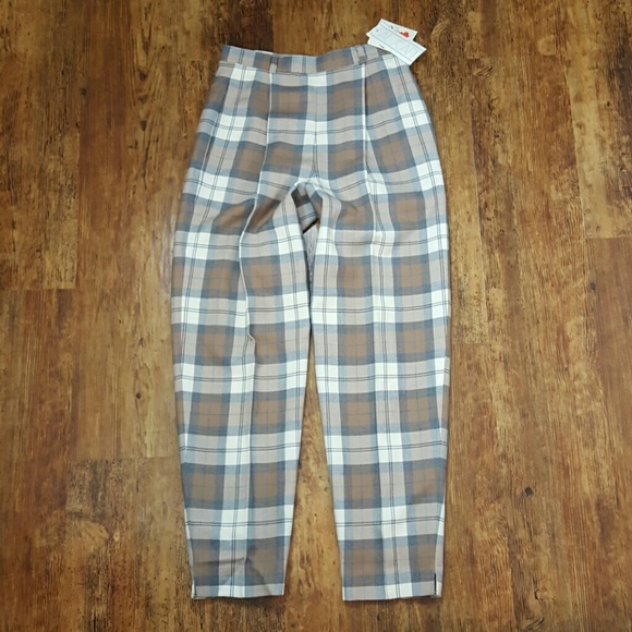 Vintage Pants - NEW Vintage High-Waisted Plaid Wool Trousers